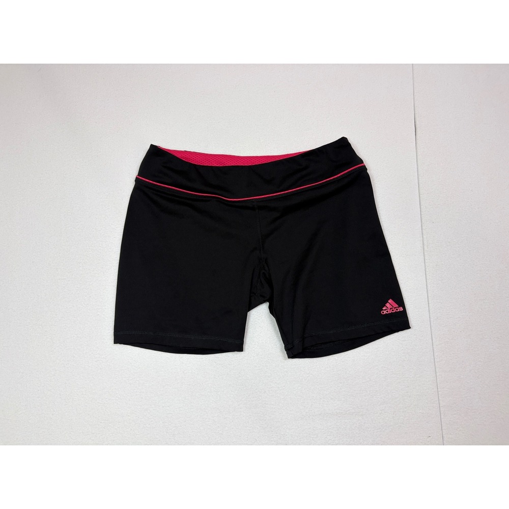 Adidas Womens Athletic Bike Shorts Black Pink Logo Compression Size Small
